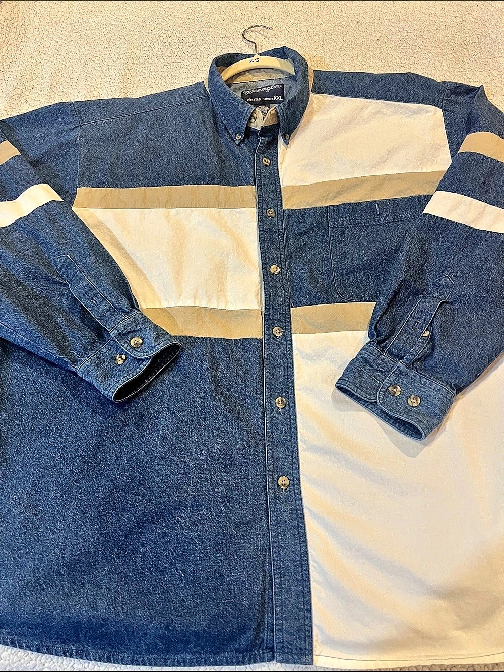 Wrangler Western Shirts XXL Color Block Denim Button Down XXL Like New